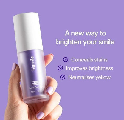 Hismile V34 Purple Whitening Toothpaste – Instantly Brightens Teeth | Removes Stains, Reduces Yellowing, Fresh Breath Formula