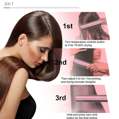 3-in-1 Hot Air Comb – Hair Dryer, Straightener & Curler | Multifunctional Portable Styling Brush