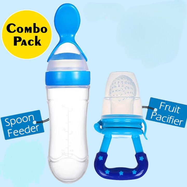 Combo Baby Silicone Spoon Feeder Bottle + Free Fruit Pacifier